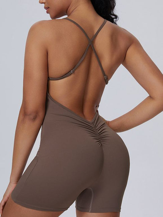 BUYCO Female U Collar Cross Back Ruched Back Romper