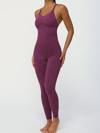 BUYCO Female Cross Back U Collar Ruched Back Hip-lift Jumpsuit