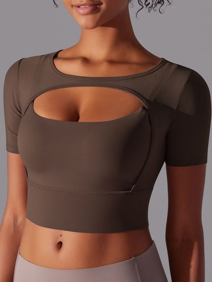 BUYCO Female Fitted Mesh Hollow Out Breathable Short Sleeves