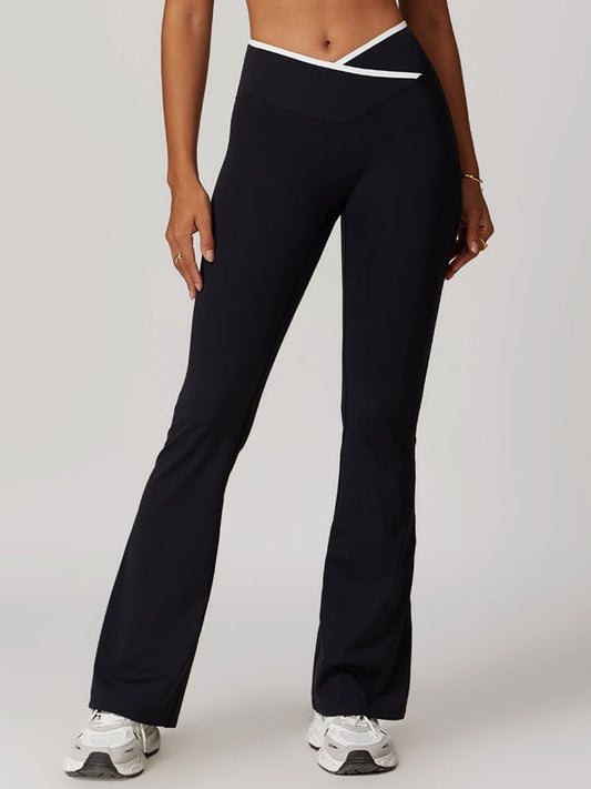 BUYCO Female Contrast Color V-shape Waist Flare Leggings