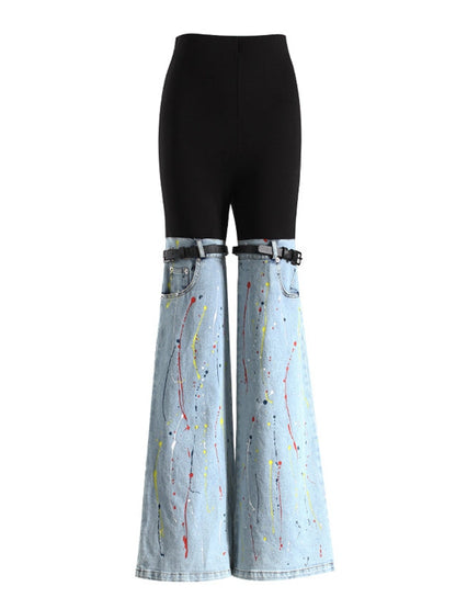 BUYCO Female Contrast Color Denim Flare Fashion Pants