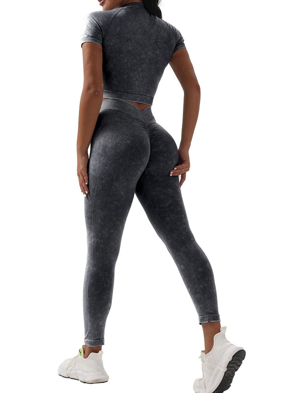 BUYCO Female Denim Deep V Back Ruched Back Short Tracksuit