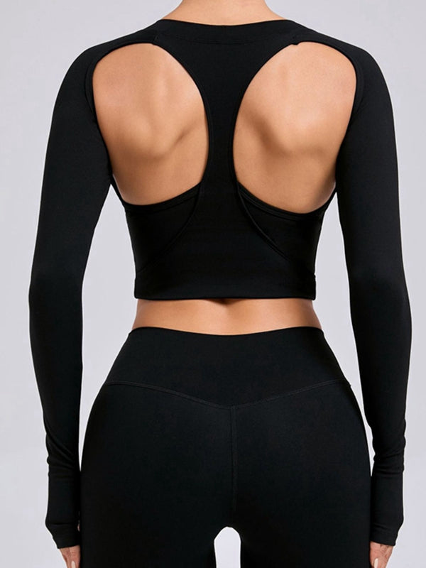 BUYCO Female Fitted Cutout U Collar Thumbhole Long Sleeves