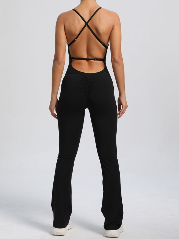 BUYCO Female Cross Back Flare Ruched Back Jumpsuit