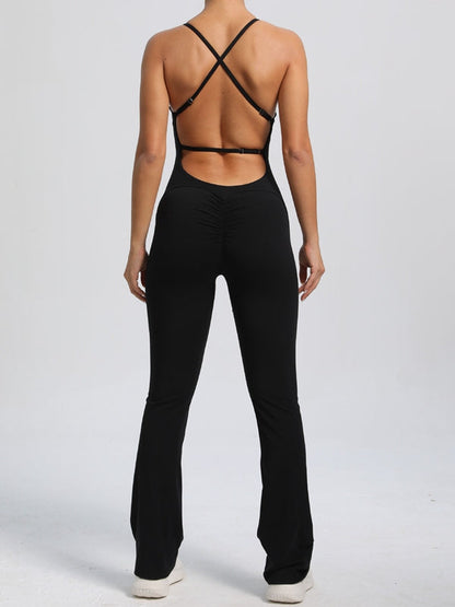 BUYCO Female Cross Back Flare Ruched Back Jumpsuit