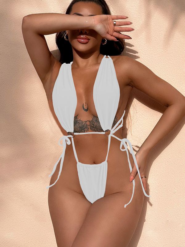 BUYCO Female Solid Color Cross One Pieces
