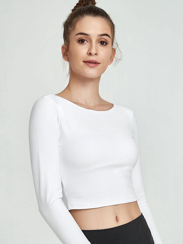 BUYCO Female Hollow Out Cross Back Thumbholes Mesh Long Sleeves