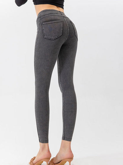 BUYCO Female Denim Pocket High-waisted Leggings