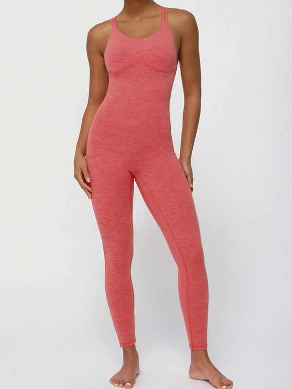 BUYCO Female Cross Back U Collar Ruched Back Hip-lift Jumpsuit