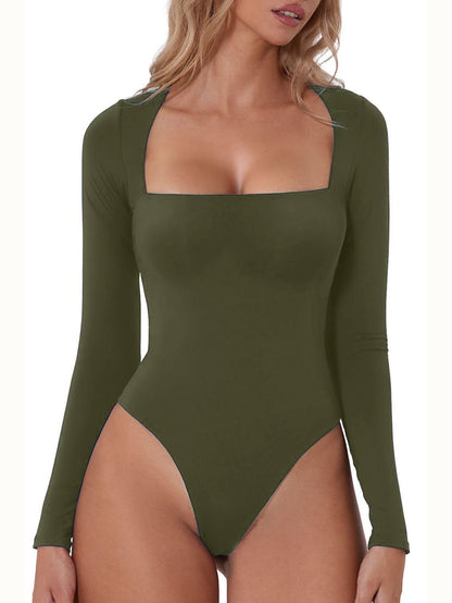 BUYCO Female Fashion Square Collar Long Sleeves Bodysuit
