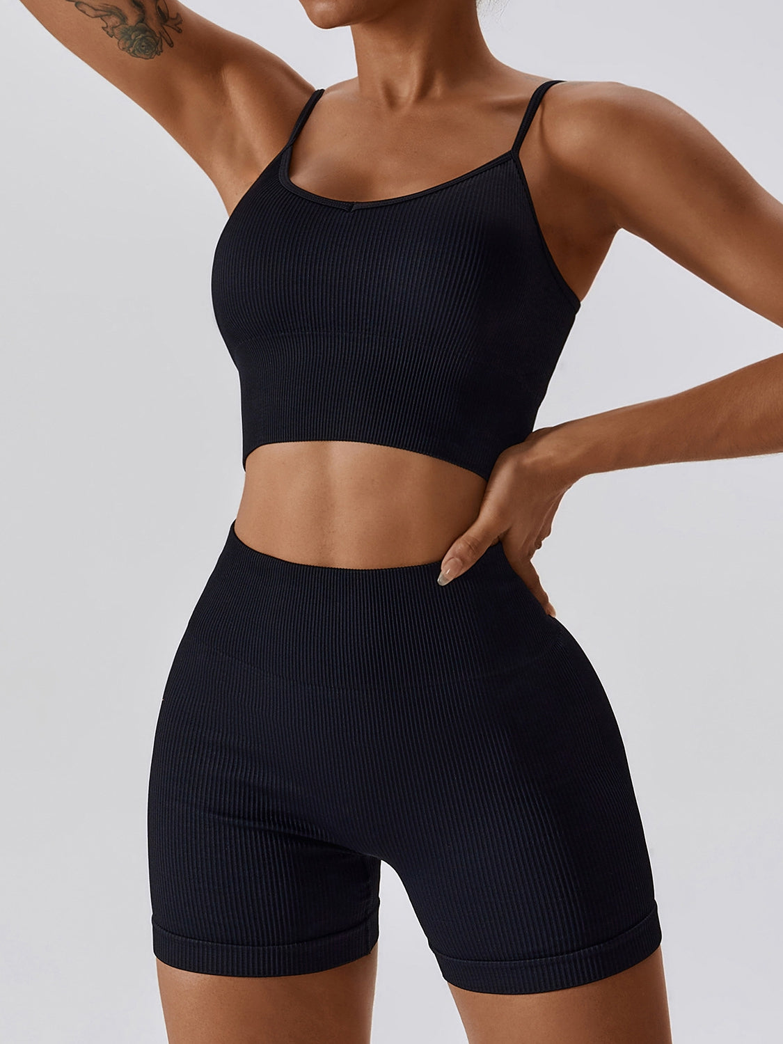 BUYCO Female Ribbed Ruched Back Spandex Gym Fit Shorts