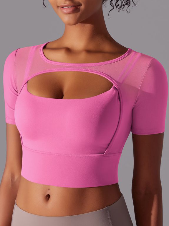 BUYCO Female Fitted Mesh Hollow Out Breathable Short Sleeves