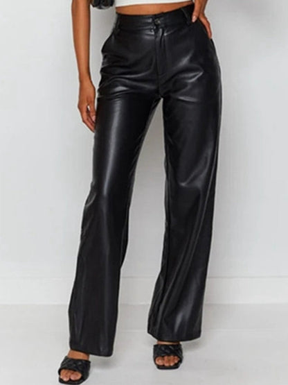 BUYCO Female Fuax Leather Pocket Fashion Pants