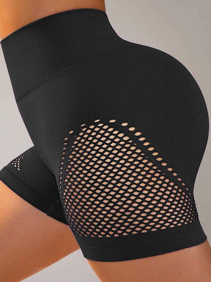 BUYCO Female Fishnet Ruched Back Hip-lift Spandex Gym Fit Shorts