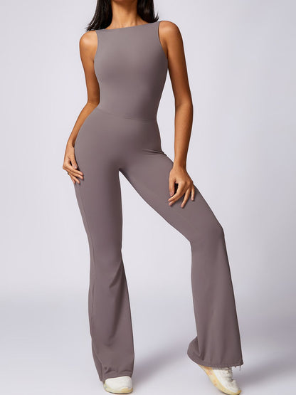 BUYCO Female Backless Elastic Tight Ruched Back Flare Jumpsuit