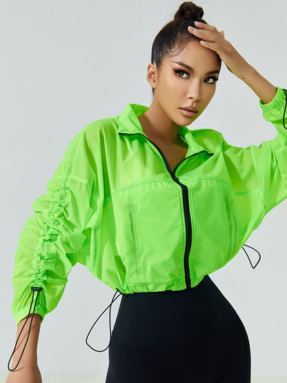 BUYCO Female Anti-UV Drawstring Zipper Pocket Quick-dry Cropped Jackets