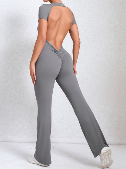 BUYCO Female Backless Ruched Back Flare Jumpsuit