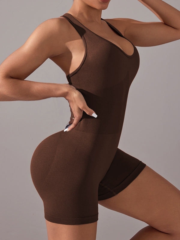 BUYCO Female Deep V Collar Cross Back Ruched Back Seamless Short Romper