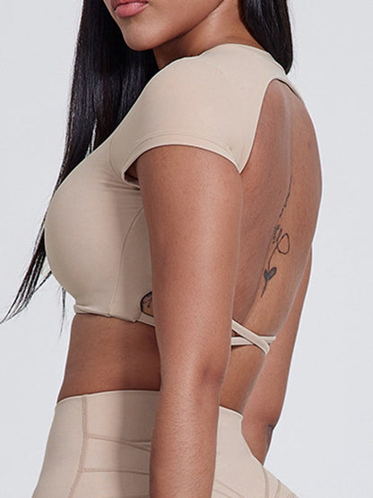 BUYCO Female Cross Back Backless Cropped Short Sleeves