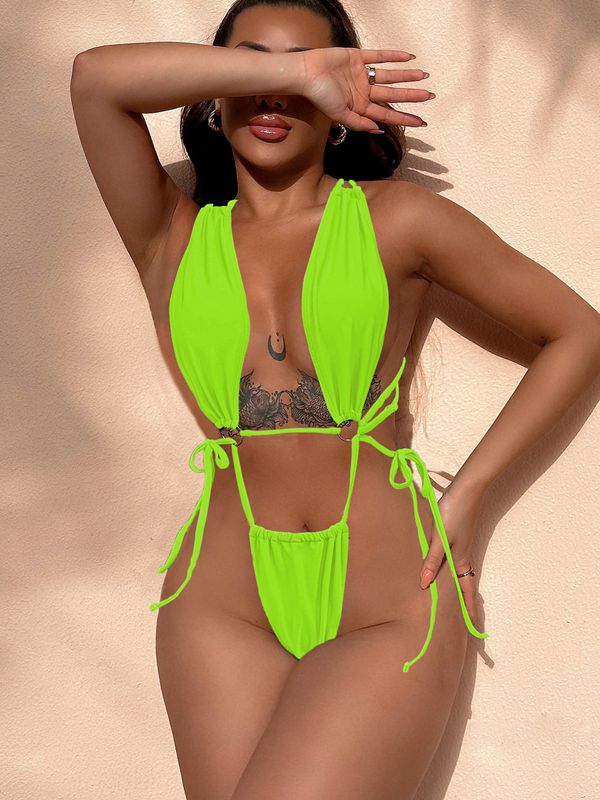 BUYCO Female Solid Color Cross One Pieces