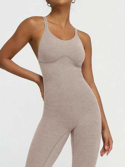 BUYCO Female Cross Back U Collar Ruched Back Hip-lift Jumpsuit