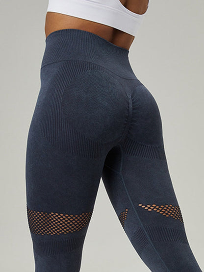 BUYCO Female Denim Fishnet Ruched Back Quick-dry Seamless Leggings