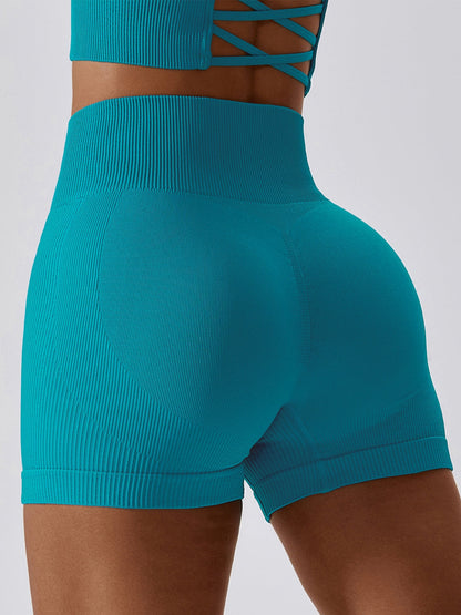 BUYCO Female Ribbed Ruched Back Spandex Gym Fit Shorts
