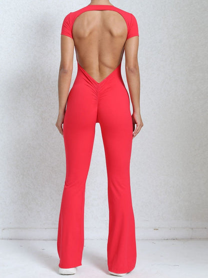 BUYCO Female Backless Ruched Back Flare Jumpsuit