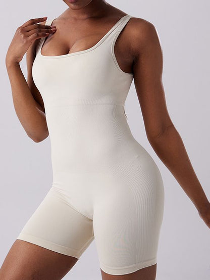 BUYCO Female V-shaped Waist Ruched Back Hollow Out Romper