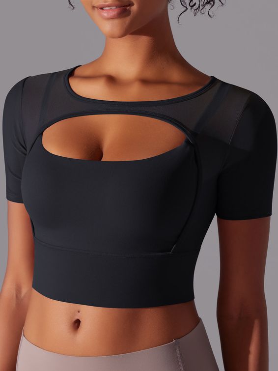BUYCO Female Fitted Mesh Hollow Out Breathable Short Sleeves