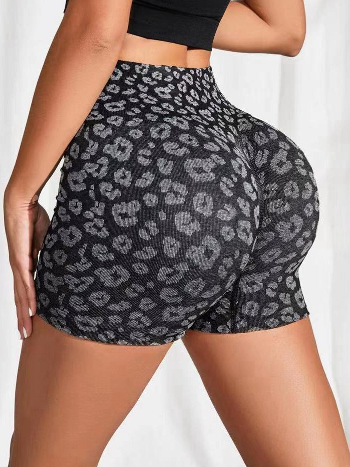 BUYCO Female Leopard Peach Hip Spandex Gym Fit Shorts