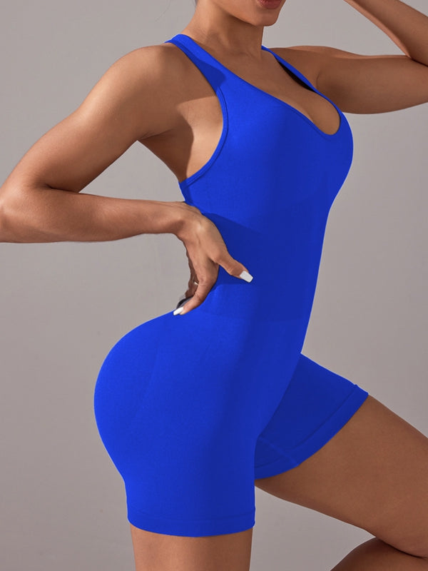 BUYCO Female Deep V Collar Cross Back Ruched Back Seamless Short Romper