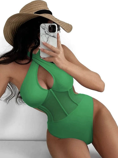 BUYCO Female Fitted Sheer Mesh Cross One Piece