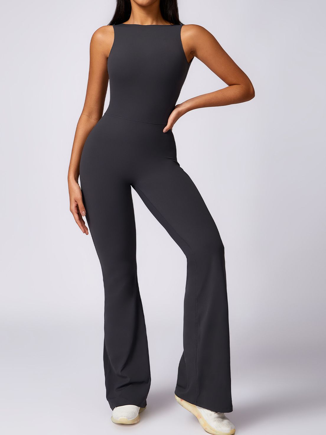 BUYCO Female Backless Elastic Tight Ruched Back Flare Jumpsuit