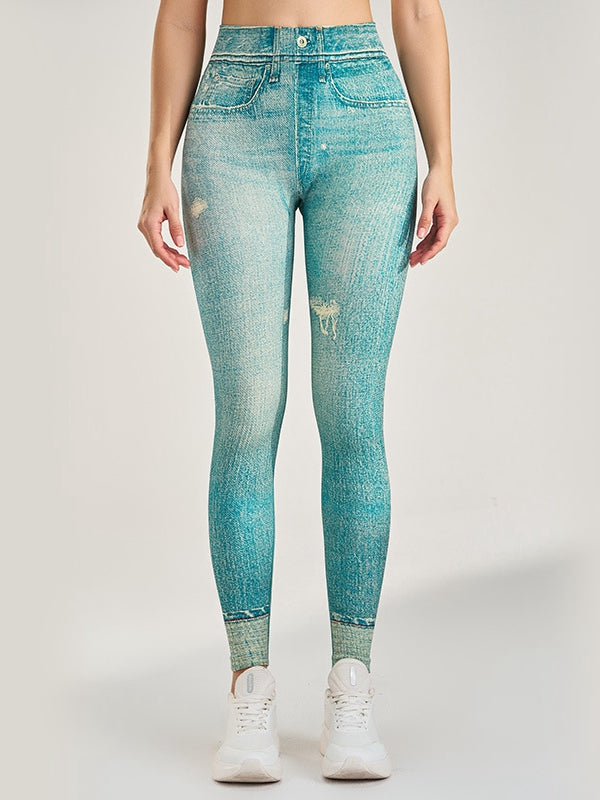 BUYCO Female Denim Pocket Hip-lift Leggings