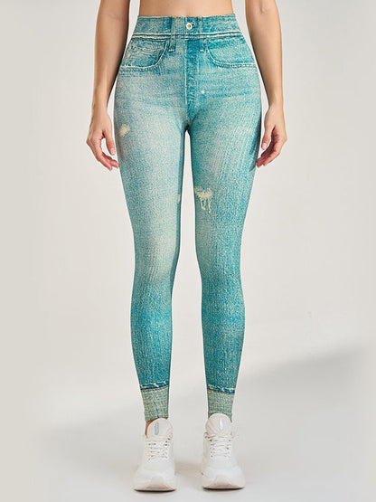 BUYCO Female Denim Pocket Hip-lift Leggings