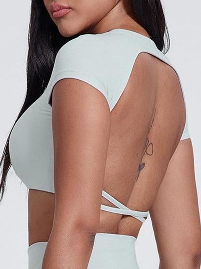 BUYCO Female Cross Back Backless Cropped Short Sleeves