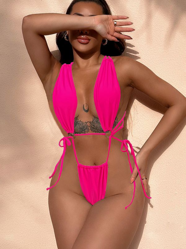 BUYCO Female Solid Color Cross One Pieces