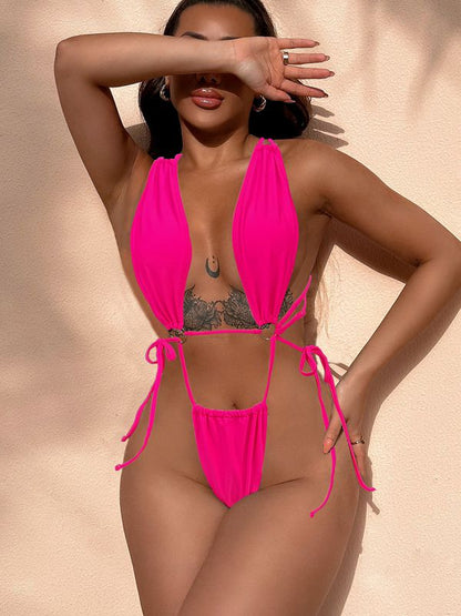 BUYCO Female Solid Color Cross One Pieces