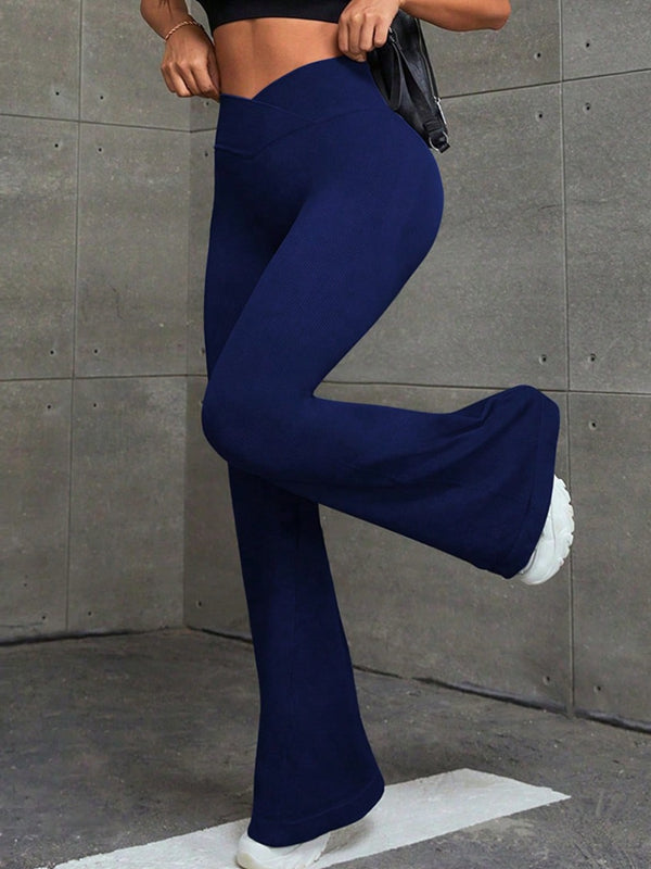BUYCO Female V-shape Waist Ribbed Flare Ruched Back Leggings