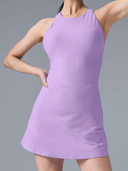 BUYCO Female Cross Back Hollow Out Quick-dry Dress