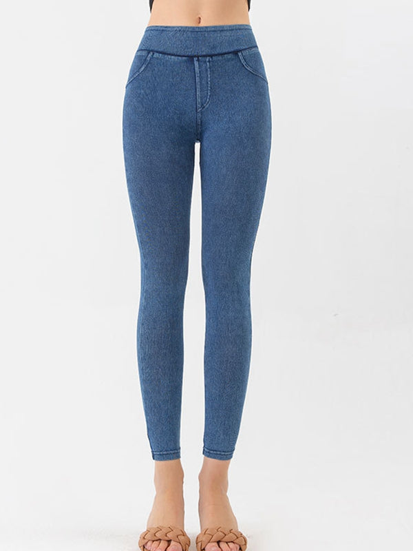 BUYCO Female Denim Pocket High-waisted Leggings