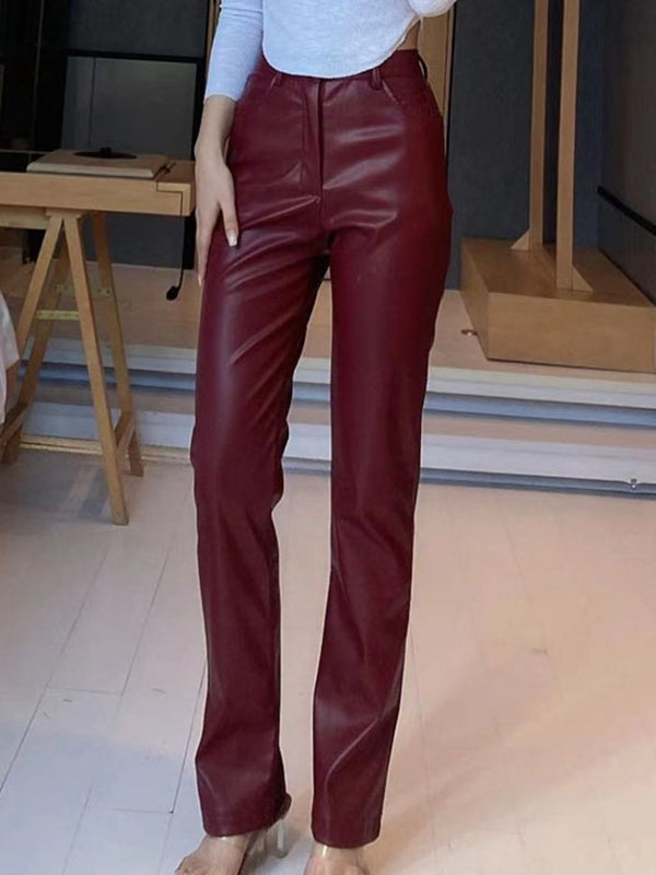 BUYCO Female Fuax Leather Pocket Fashion Pants