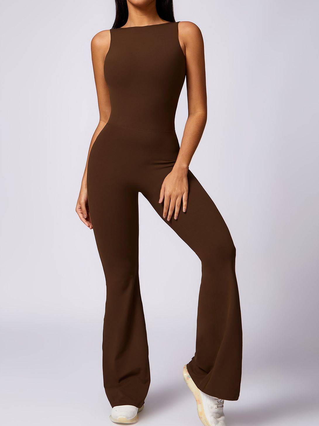 BUYCO Female Backless Elastic Tight Ruched Back Flare Jumpsuit
