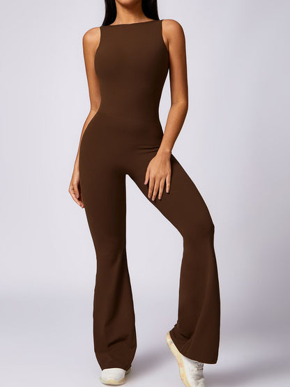 BUYCO Female Backless Elastic Tight Ruched Back Flare Jumpsuit