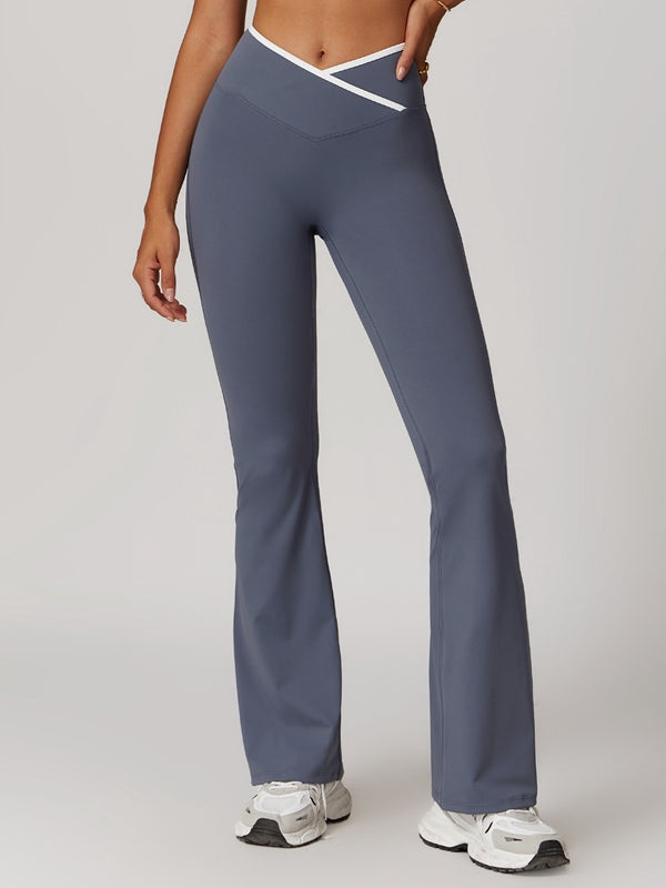 BUYCO Female Contrast Color V-shape Waist Flare Leggings