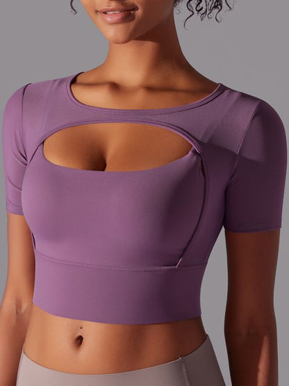 BUYCO Female Fitted Mesh Hollow Out Breathable Short Sleeves