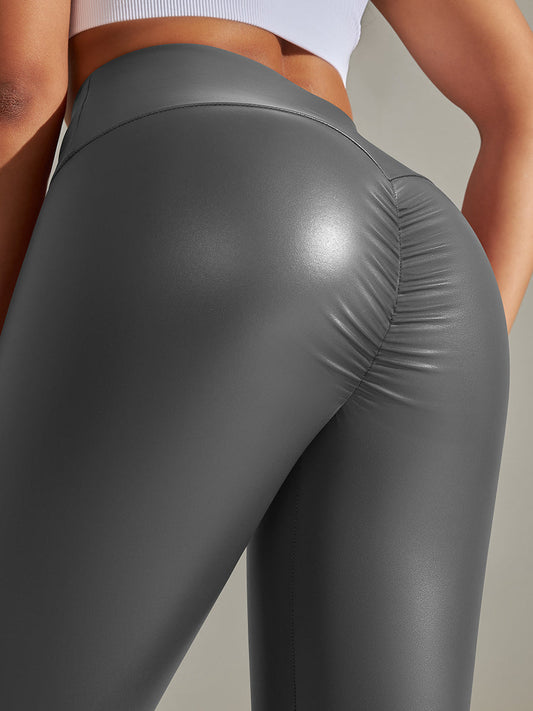 BUYCO Female Ruched Back PU High-rise Leggings