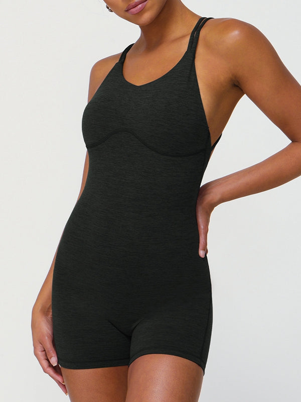 BUYCO Female Cross Back U Collar Ruched Back Hip-lift Romper