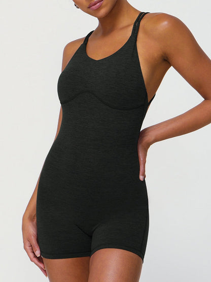 BUYCO Female Cross Back U Collar Ruched Back Hip-lift Romper
